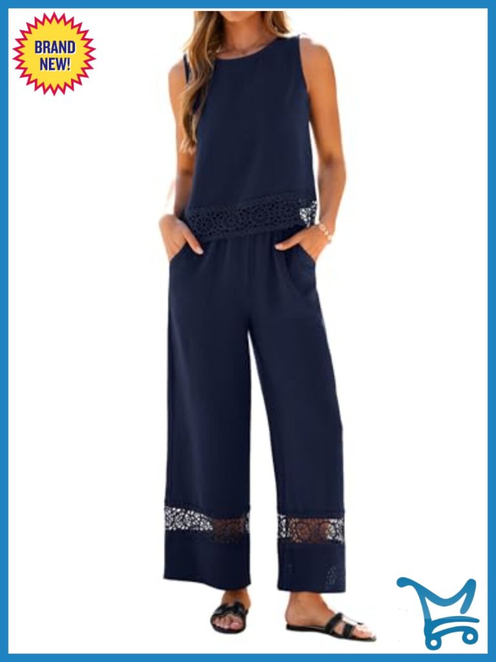 Sleeveless Crop Top Wide Leg Lace Pants Set 2 Piece Outfits Summer Beach Travel